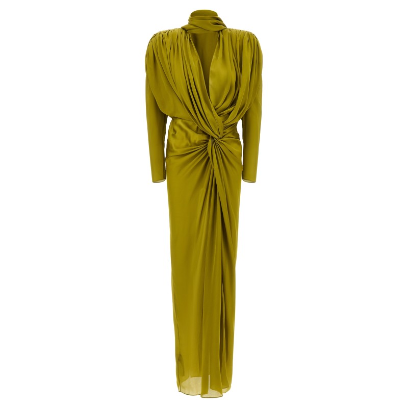 Draped silk dress with knot