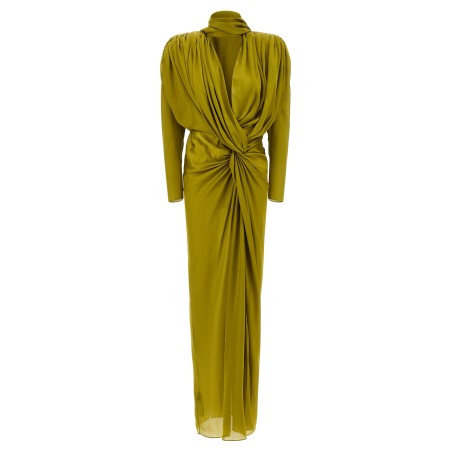 Draped silk dress with knot