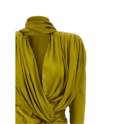 Draped silk dress with knot