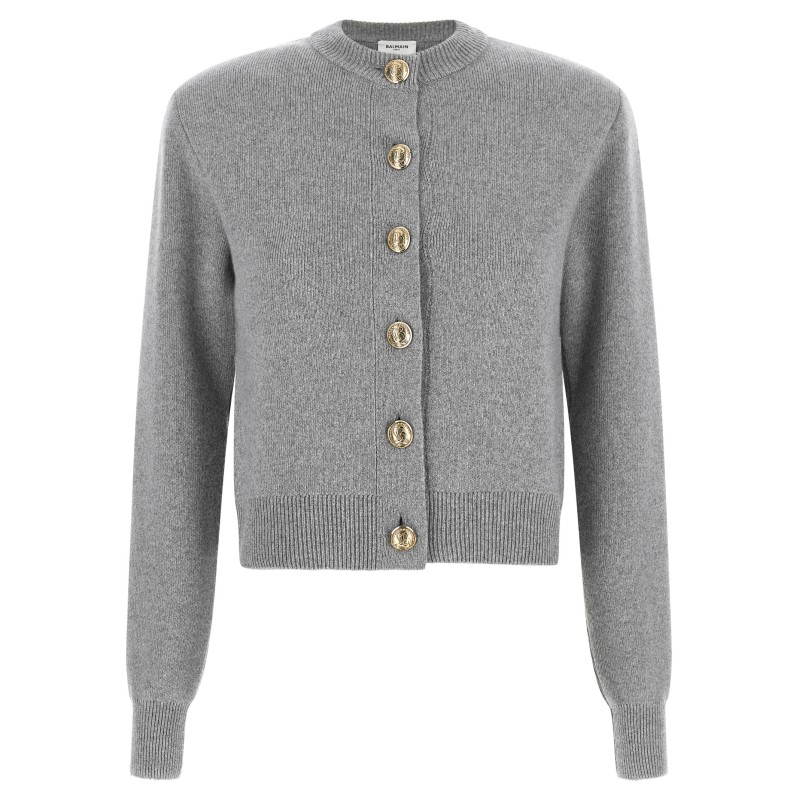 Sculpture button crew neck cardigan
