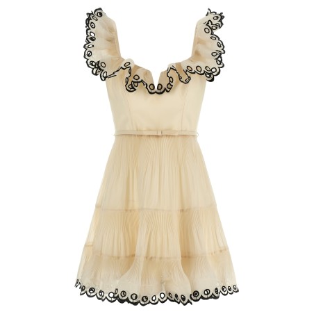 'Embroidered Frilled Mini' dress