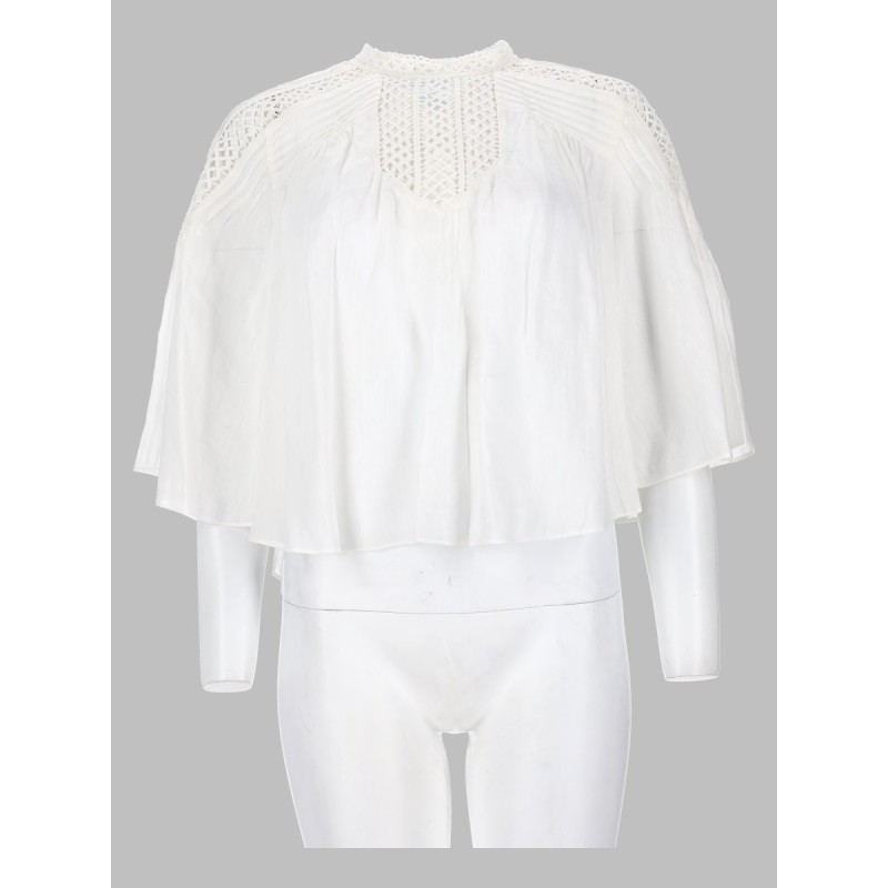 blusa "parina" plissettata in misto lino ricamato