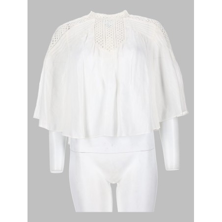 blusa "parina" plissettata in misto lino ricamato