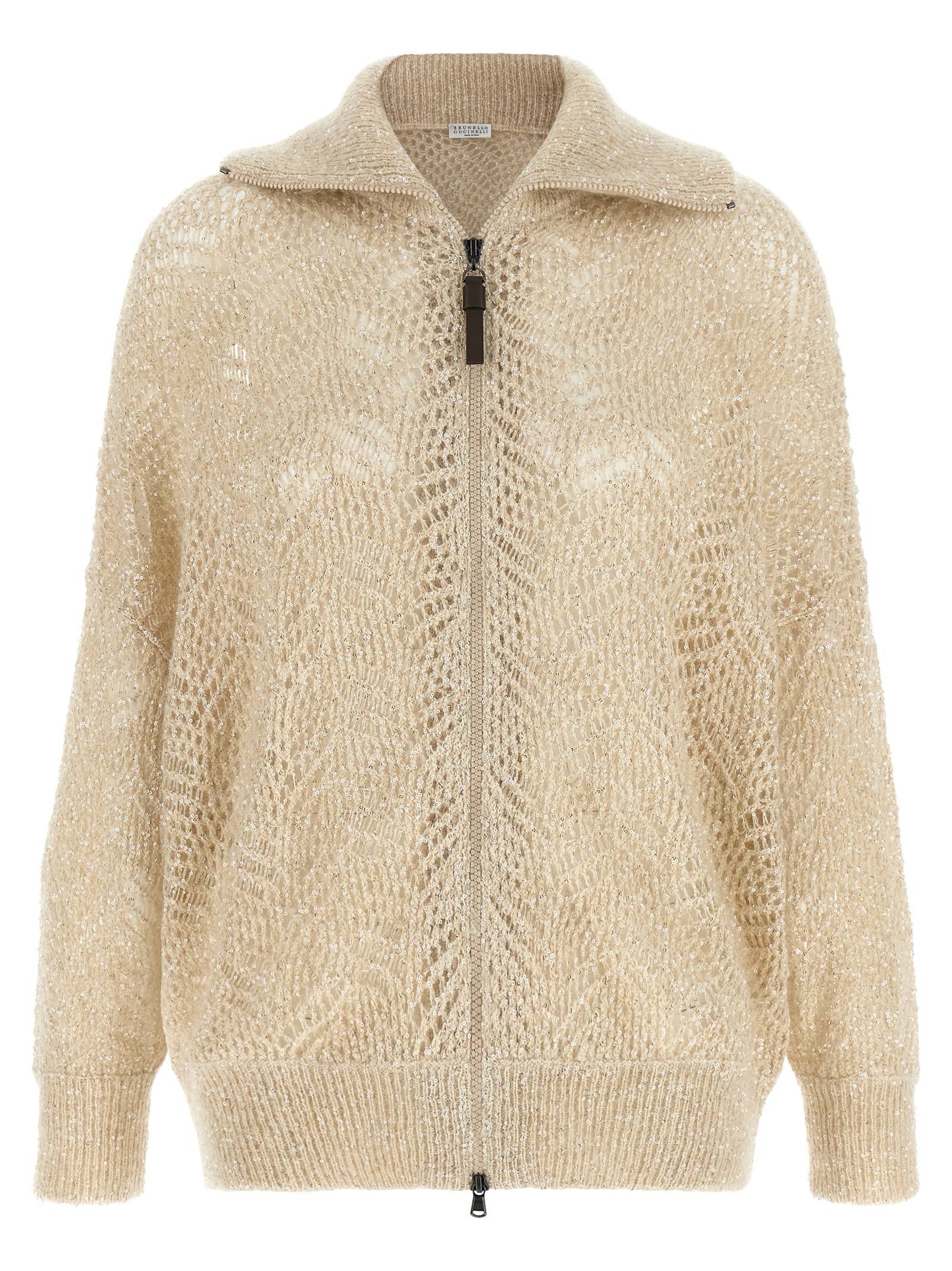 Beige 'Dazzling Abstract Leaf' cardigan