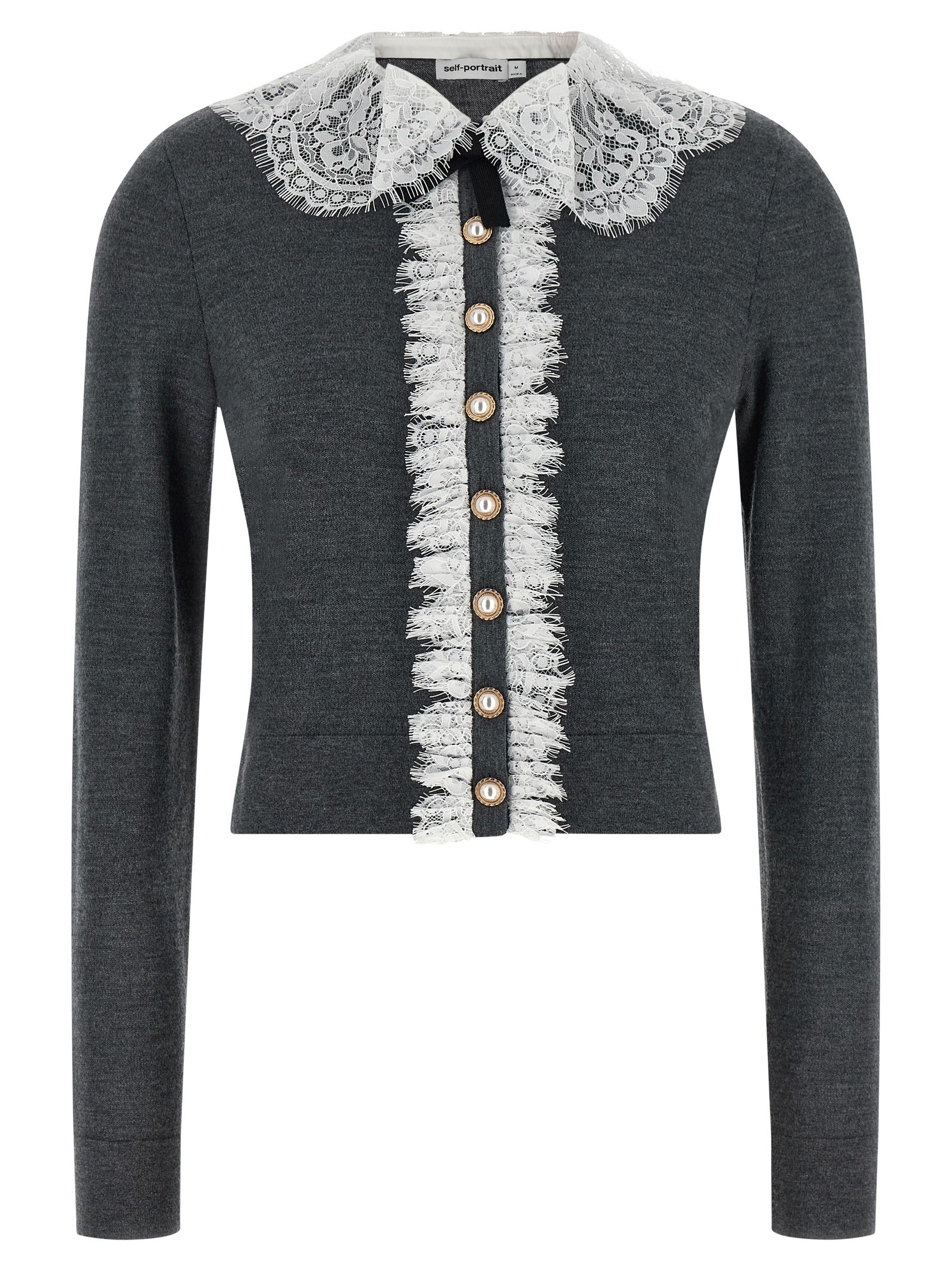 'Grey Lace Collar Knit' cardigan